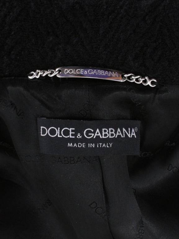 Dolce and Gabbana Black Textured Wool Coat For Sale 3