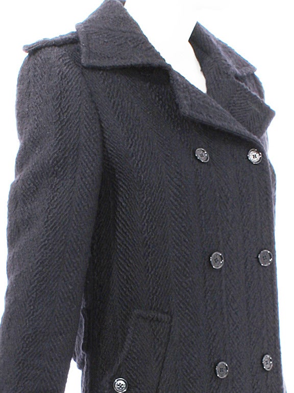Dolce and Gabbana Black Textured Wool Coat For Sale 4