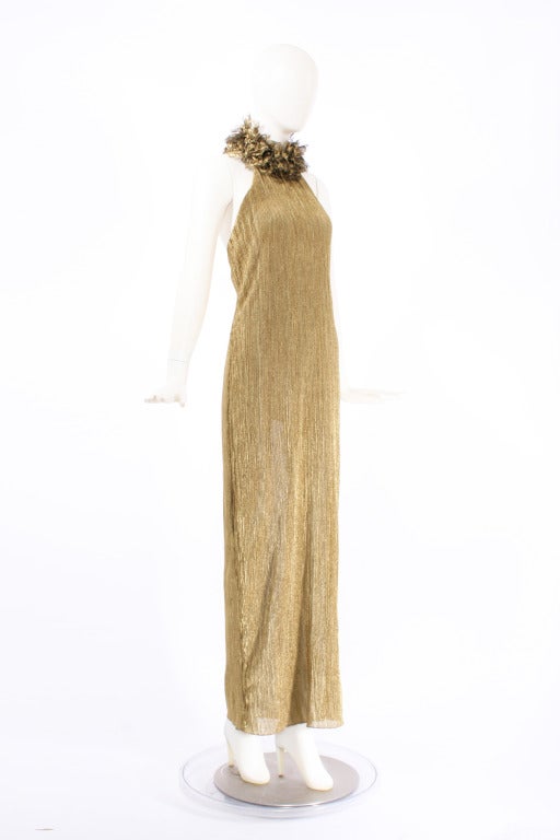 Ralph Lauren Collection Open Back Gold Gown with Wrap In New Condition For Sale In New York, NY