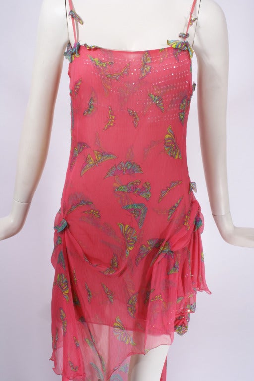 Gianni Versace Couture Pink Chiffon Butterfly Dress In Excellent Condition For Sale In New York, NY