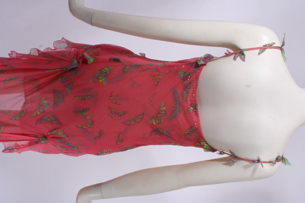 Women's Gianni Versace Couture Pink Chiffon Butterfly Dress For Sale