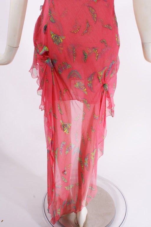 Gianni Versace Couture Pink Chiffon Butterfly Dress For Sale 1