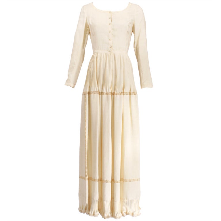 Louis Feraud Haute Couture Cream 1970s Peasant Dress