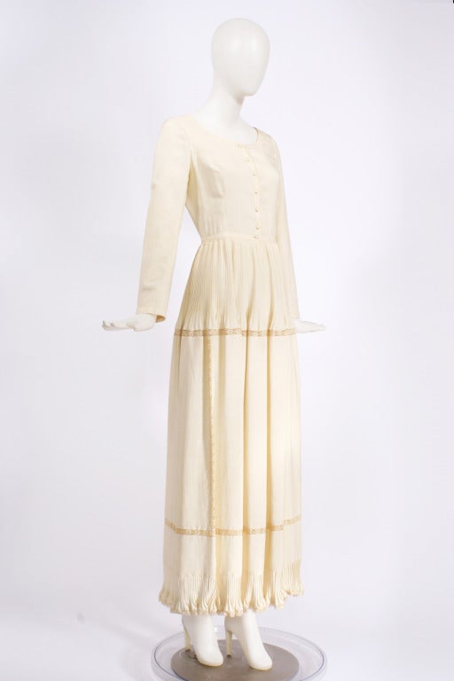Louis Feraud Haute Couture Cream 1970s Peasant Dress In Excellent Condition In New York, NY