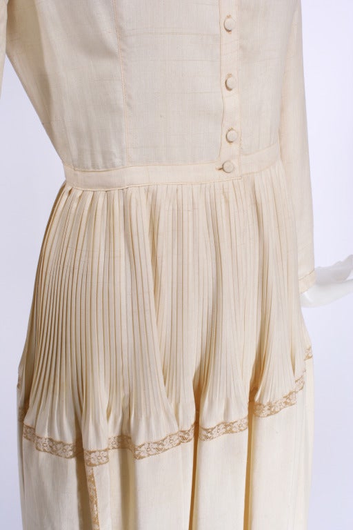 Louis Feraud Haute Couture Cream 1970s Peasant Dress 1