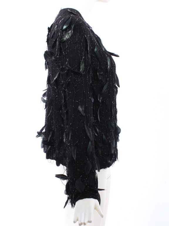 Oscar de la Renta Feathers and Beads Couture Jacket In Excellent Condition For Sale In New York, NY