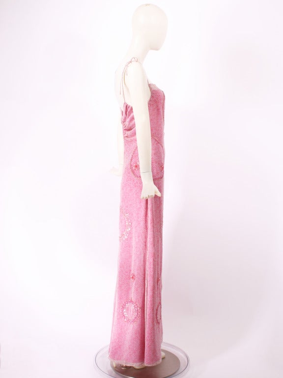 Badgley Mischka Pink Beaded and Sequins Gown In New Condition For Sale In New York, NY