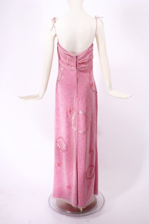 Women's Badgley Mischka Pink Beaded and Sequins Gown For Sale