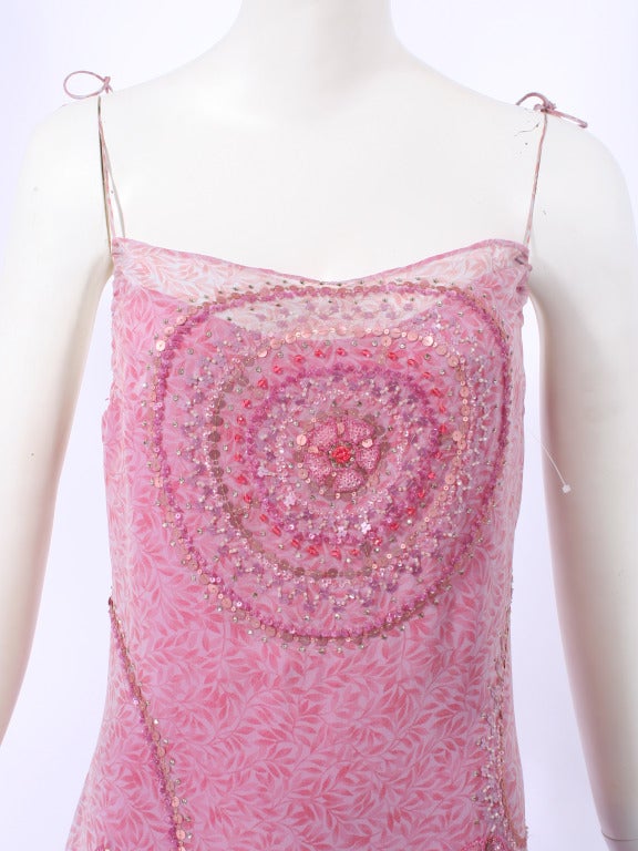Badgley Mischka Pink Beaded and Sequins Gown For Sale 1