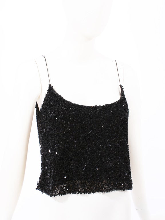 Badgley Mischka Hexagonal Black Sequins Top In New Condition For Sale In New York, NY