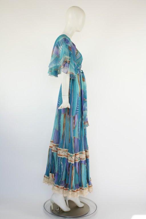 Early Koos Van Den Akker Blue 1970's Peasant Dress In Excellent Condition In New York, NY