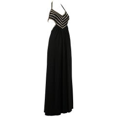Estevez 1970's Black and Silver Cut-Out Mirror Studded Dress