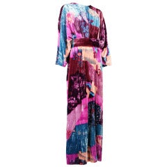 Retro Hanae Mori 1970's Pink, Blue and Purple Gown- Never Worn
