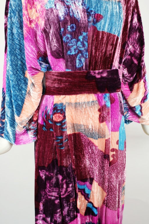 Hanae Mori 1970's Pink, Blue and Purple Gown- Never Worn For Sale 2