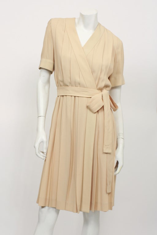 GIVENCHY COUTURE Pleated Silk Wrap Dress For Sale at 1stDibs