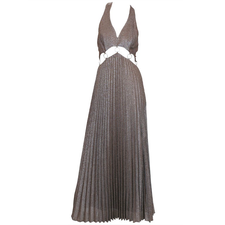 HALSTON Metallic Cut-Out Maxi Dress