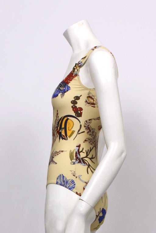 HERMES Gold Toggle Swimsuit In Excellent Condition For Sale In New York, NY