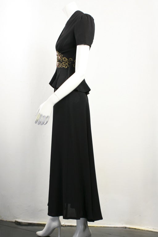 1940's Black Crepe Dress In Excellent Condition For Sale In New York, NY