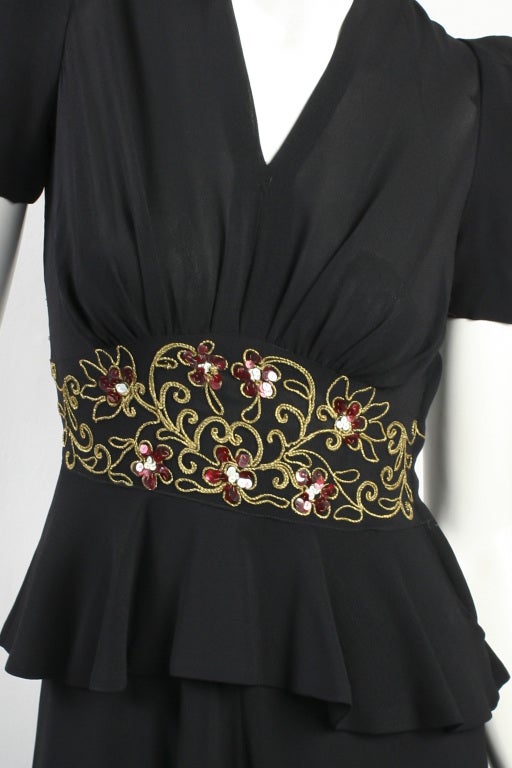 Women's 1940's Black Crepe Dress For Sale