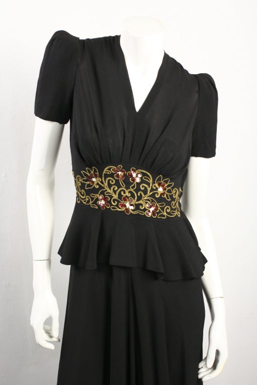 1940's Black Crepe Dress For Sale 1