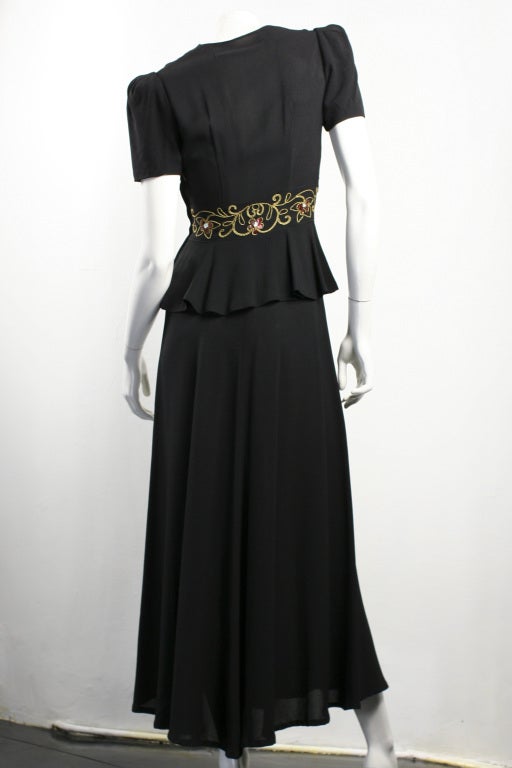 1940's Black Crepe Dress For Sale 2