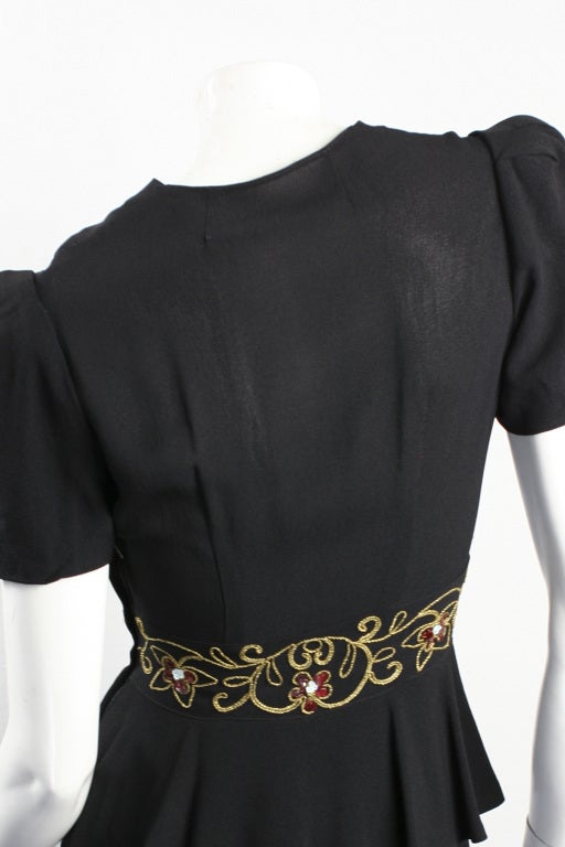 1940's Black Crepe Dress For Sale 3