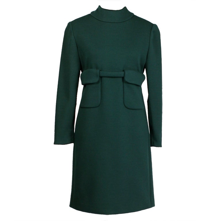 1960's DONALD BROOKS Mod Hunter Green Dress For Sale