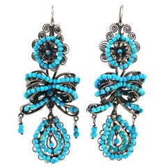 Lush Antique Silver and Turquoise Chandelier Earrings