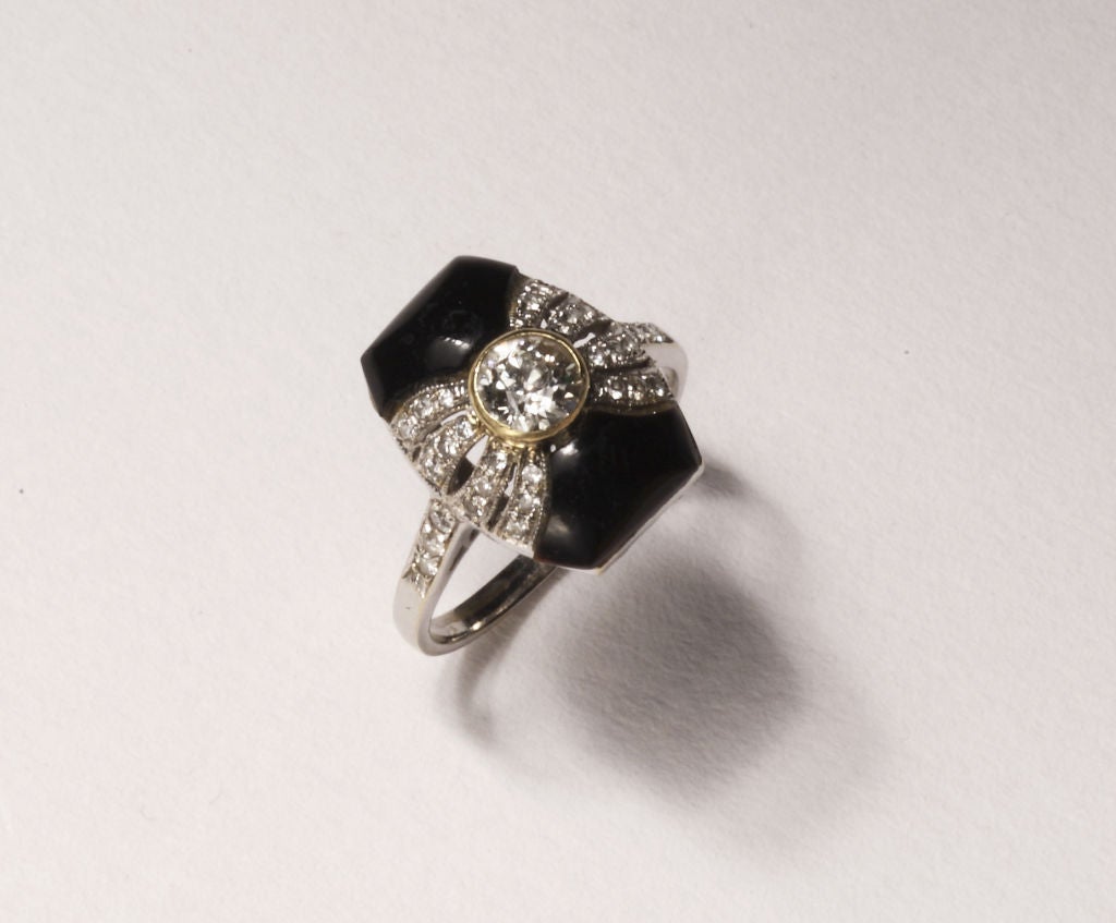 Women's Art Deco Diamond  Onyx Ring
