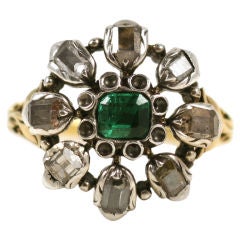 Georgian Diamond and Emerald Cluster Ring