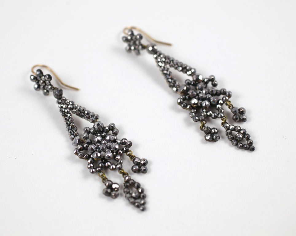 Women's Georgian Cut Steel Floral Chandelier Earrings