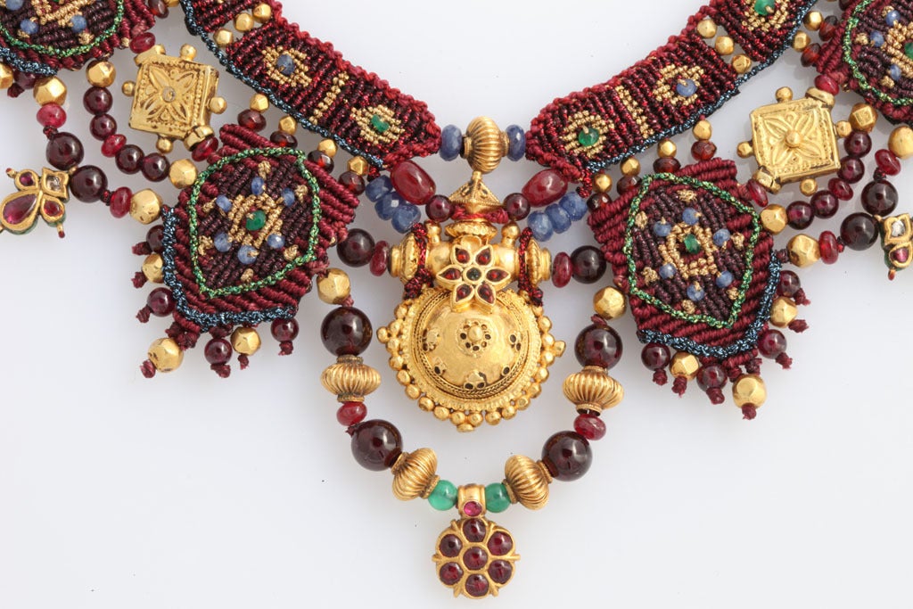 Women's Indian Multi Gem Gold Embroidered Collar