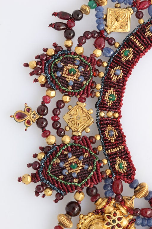 Indian Multi Gem Gold Embroidered Collar 1
