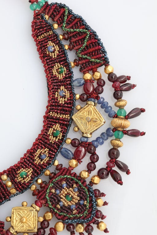 Indian Multi Gem Gold Embroidered Collar 3
