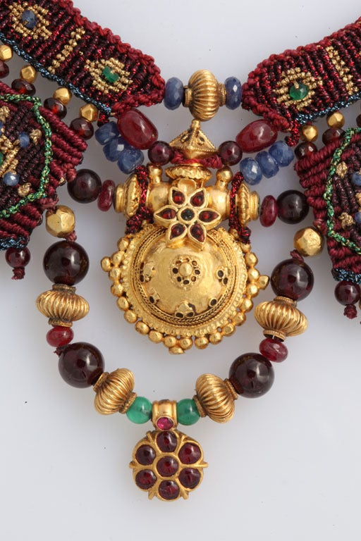 Indian Multi Gem Gold Embroidered Collar 4
