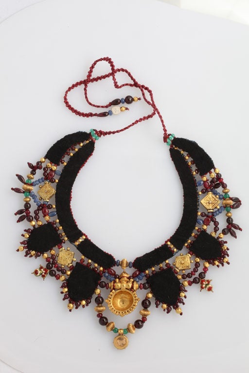 Indian Multi Gem Gold Embroidered Collar 5