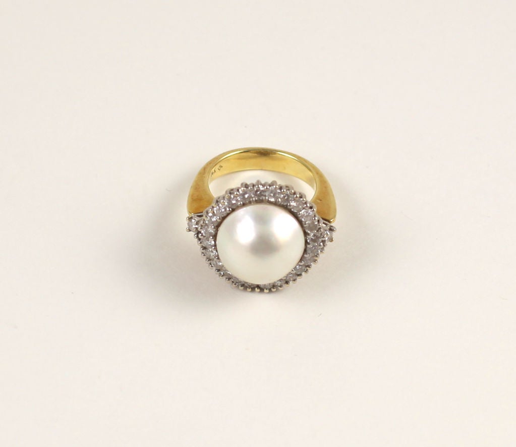 Romantic Rainbow Pearl Diamond Gold Ring