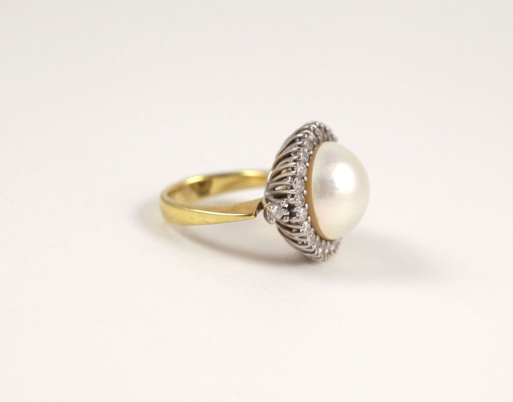 Women's Rainbow Pearl Diamond Gold Ring