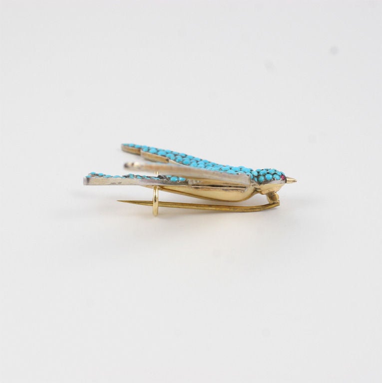 Women's Victorian Turquoise Pave Swallow Brooch