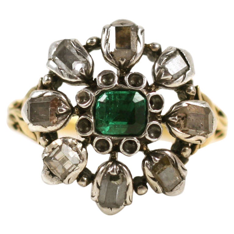 Georgian Old Cut Diamond and Emerald Ring
