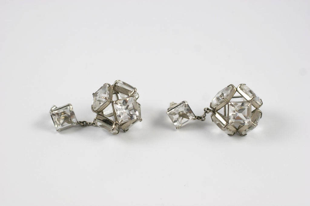 Art Deco Sterling and Rock Crystal Chandelier Earrings 1