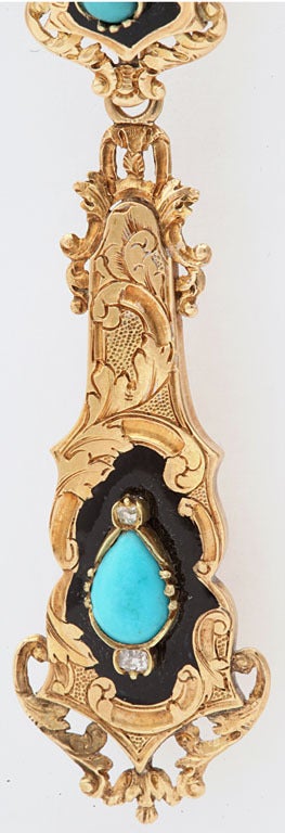 Georgian Antique French Enamel Turquoise Diamond Chandelier Earrings