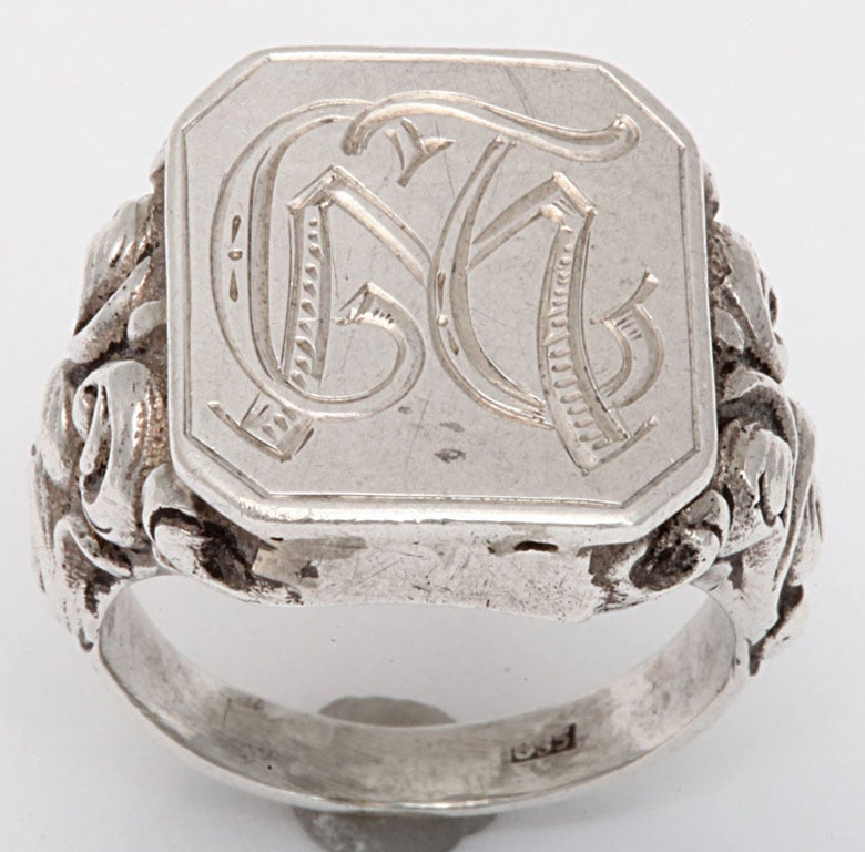 Acanthus leaves cover the shoulders of this 19th century Victorian ring. They bloom with a powerful meaning of enduring life, healing and regeneration. Acanthus leaves were used on Corinthian columns in Greece. The same flowing forms are seen