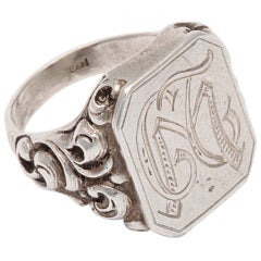Antique Victorian Repousse Signet Silver Ring 