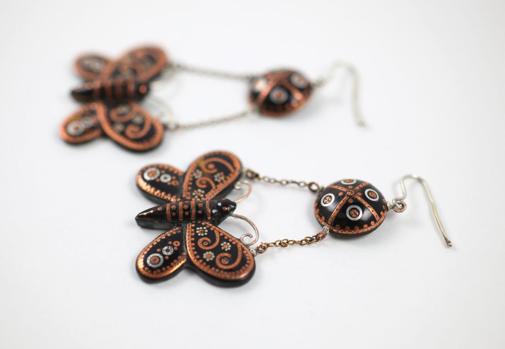 This is the only pair of pique in butterfly form I have seen in my career. Rose gold and touches of silver have been delicately applied to our tortoise shell  butterfly earrings. Light in spirit, the earrings are as free of weight as the butterflies