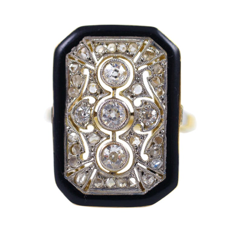 Antique Art Deco Transitional Diamond Gold Platinum Lace Ring In Excellent Condition In Stamford, CT