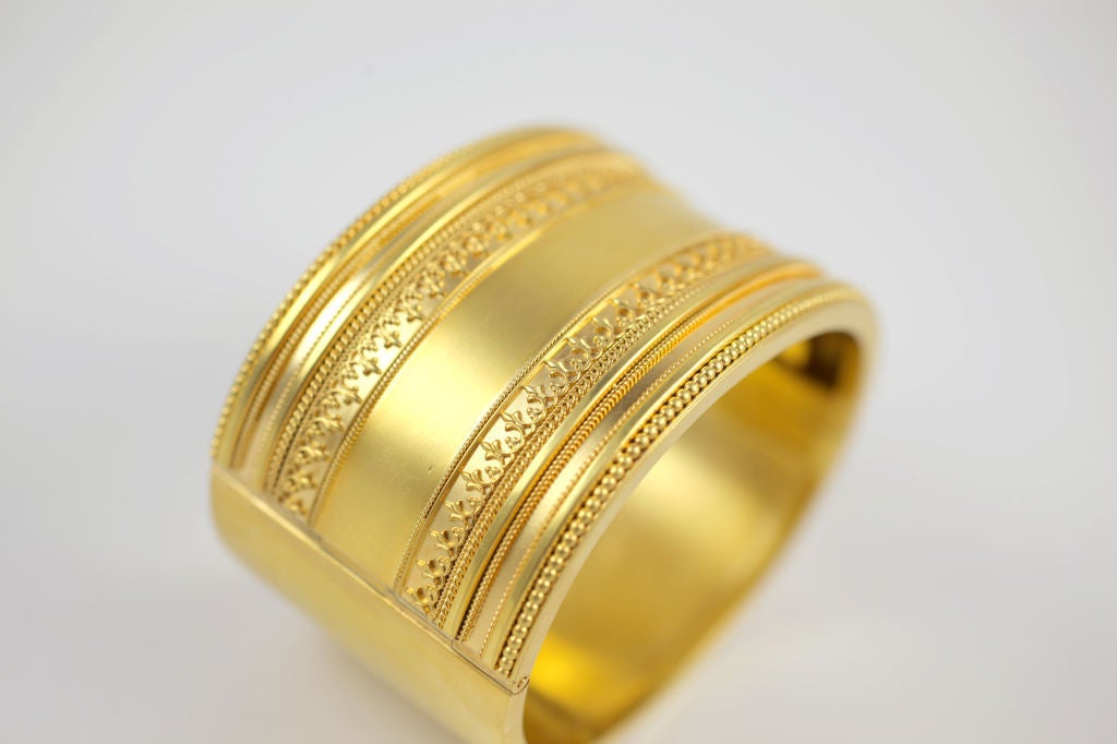 Grand Etruscan Revival Gold Cuff In Excellent Condition In Stamford, CT