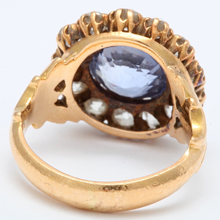 Art Nouveau Celestial Natural Cornflower Blue Diamond and Sapphire Ring