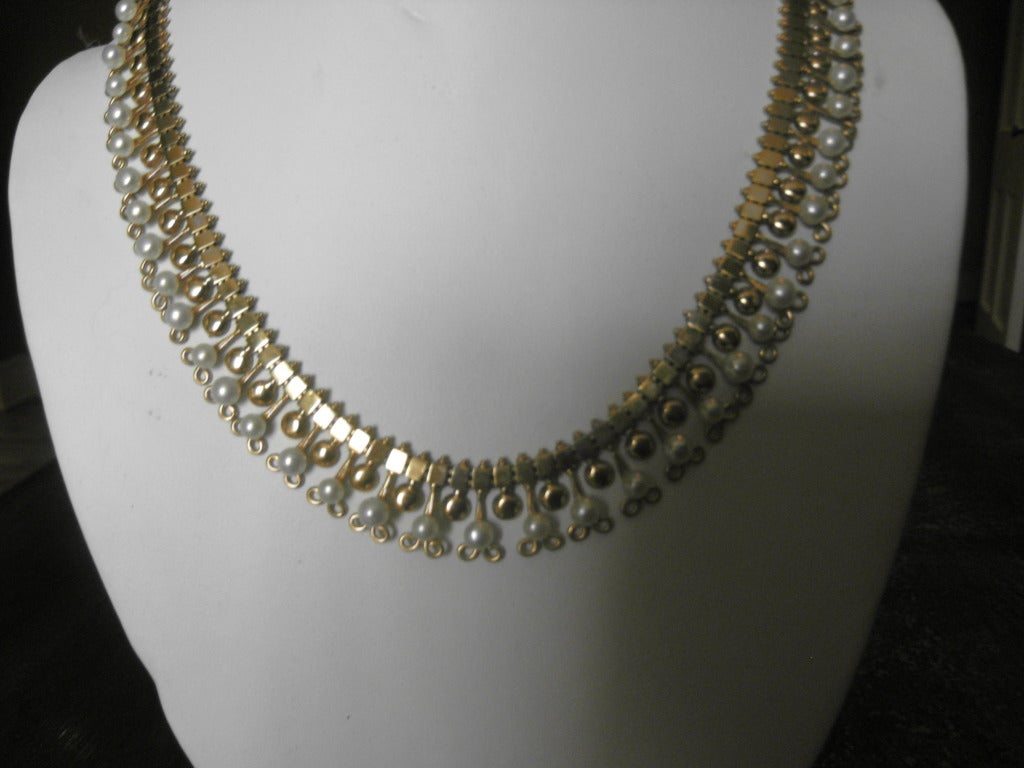 French Pearl Gold Fringe Necklace In Excellent Condition In Stamford, CT