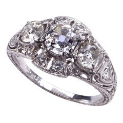 Vintage Breathtaking Color in an Old Mine Three  Diamond Ring